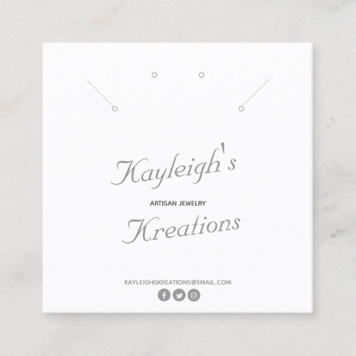 Personalized Necklace Earring Display on white Square Business Card