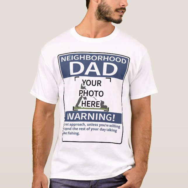 Personalized Neighborhood Dad Warning Mower Blue T-Shirt (Front)