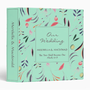 Personalized Neo Mint Floral OUR WEDDING 3 Ring Binder