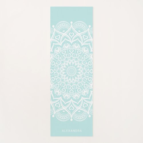Personalized Neo Mint White Boho Elegant Mandala Yoga Mat
