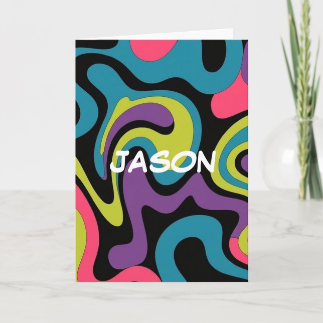 Personalized Neon Abstract Pattern — Retro Design Card (Front)