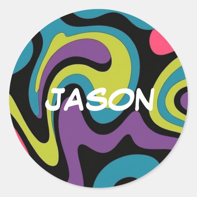 Personalized Neon Abstract Pattern — Retro Design Classic Round Sticker (Front)