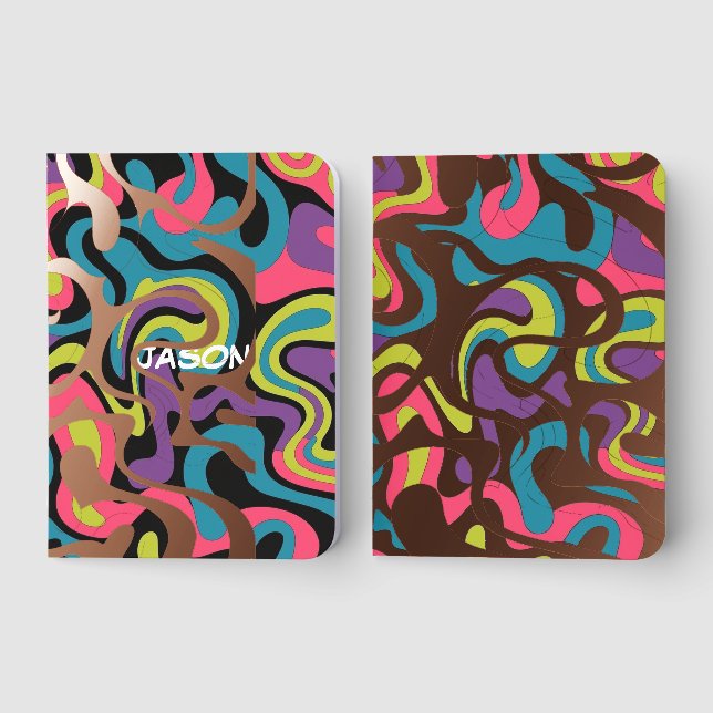 Personalized Neon Abstract Pattern — Retro Design Foil Vow Books (Front)