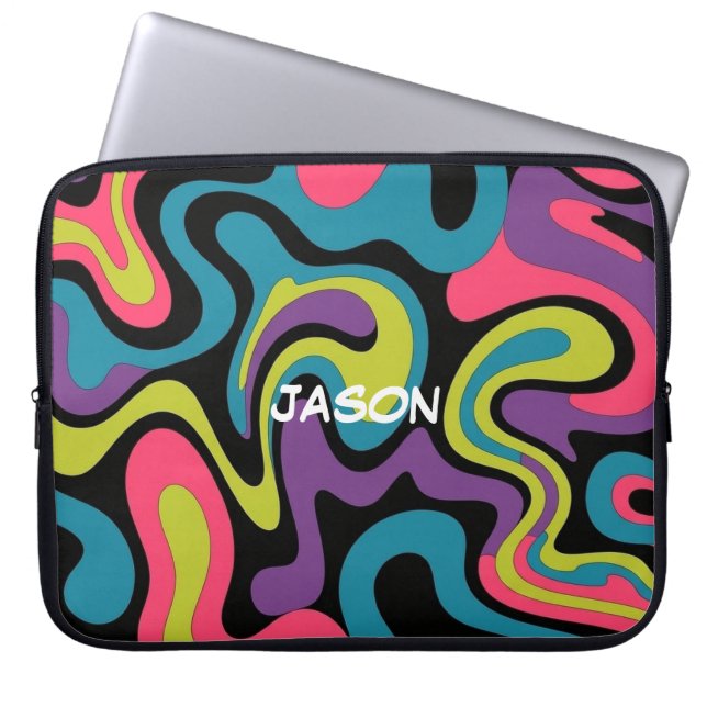 Personalized Neon Abstract Pattern — Retro Design Laptop Sleeve (Front)