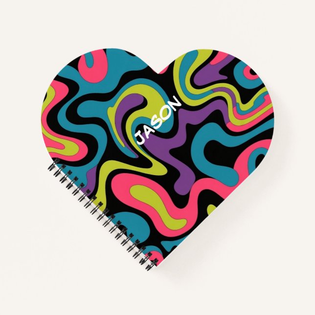 Personalized Neon Abstract Pattern — Retro Design Notebook (Front)