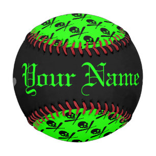 Personalized Neon Baseball Skull and Crossed Bats