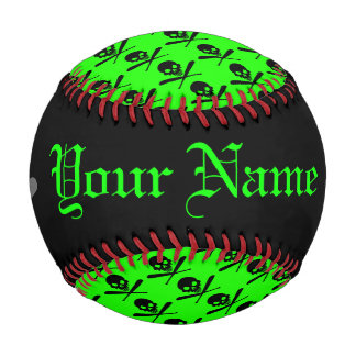 Personalized Neon Baseball Skull and Crossed Bats