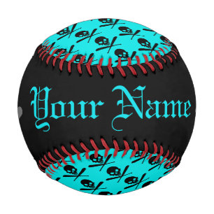 Personalized Neon Baseball Skull and Crossed Bats