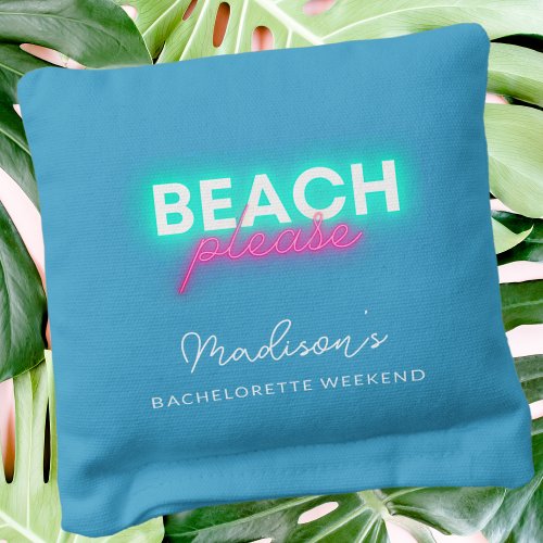 Personalized Neon Beach Please Bachelorette Party Cornhole Bags