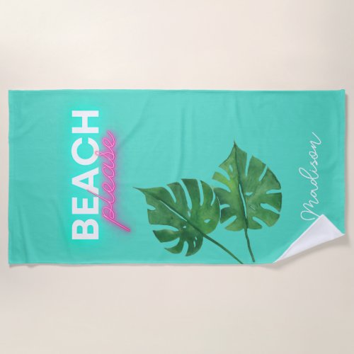 Personalized Neon Beach Please Palm Bachelorette Beach Towel
