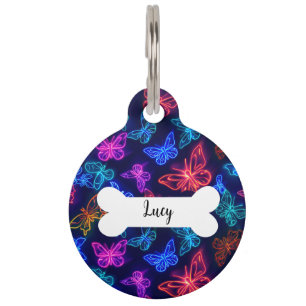 Personalized Neon Butterflies Round Pet Tag