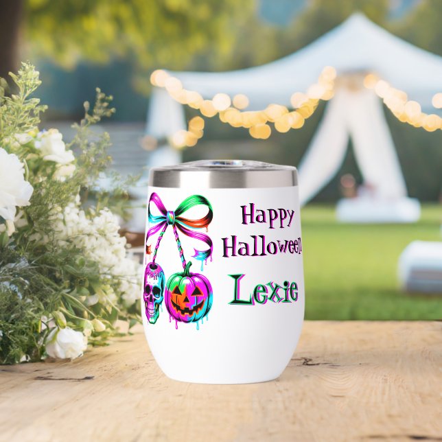 Personalized Neon Coquette Thermal Wine Tumbler (Wedding (Rotated))