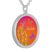 Personalized Neon Floral & Butterflies Necklace (Front Left)