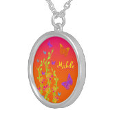 Personalized Neon Floral & Butterflies Necklace (Front Right)