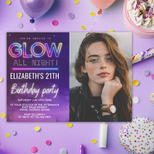 Personalized Neon Glow Birthday Invitation Photo