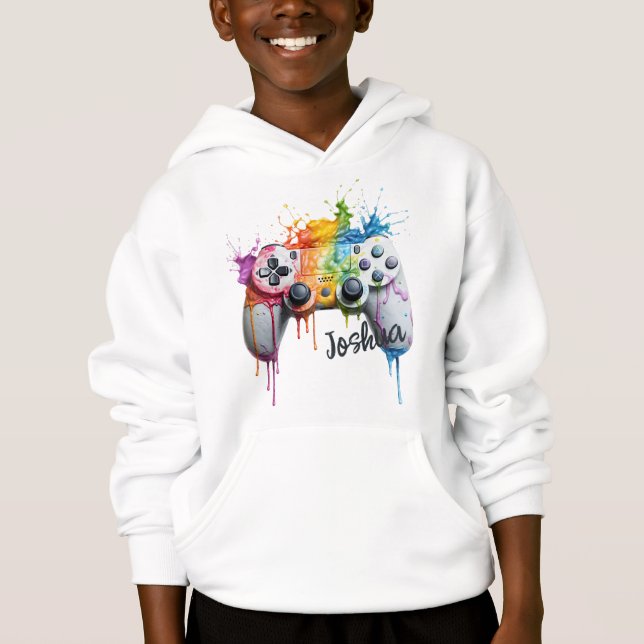 Personalized Neon Graffiti Gaming Hoodie (Front)