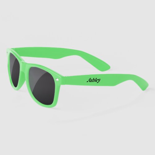 Personalized neon green dark lense sunglasses