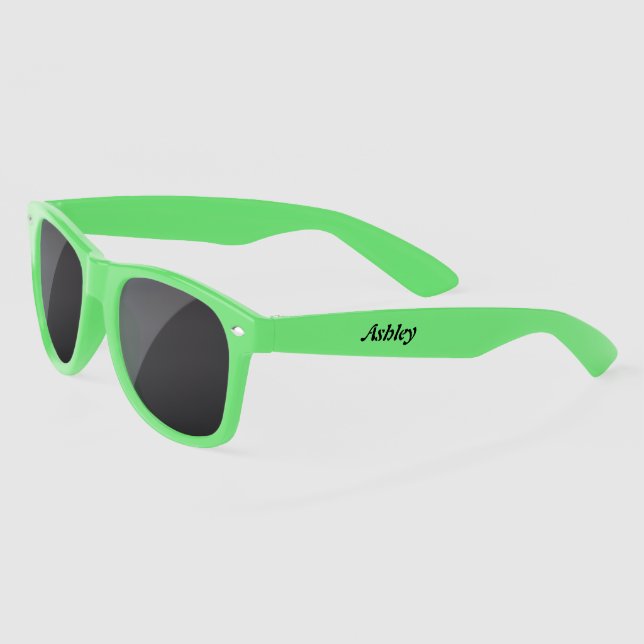 Personalized neon green dark lense sunglasses (Left)