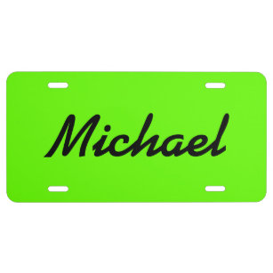 Personalized neon green license plate with name