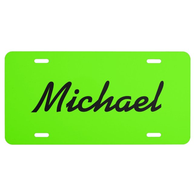 Personalized neon green license plate with name (Front)