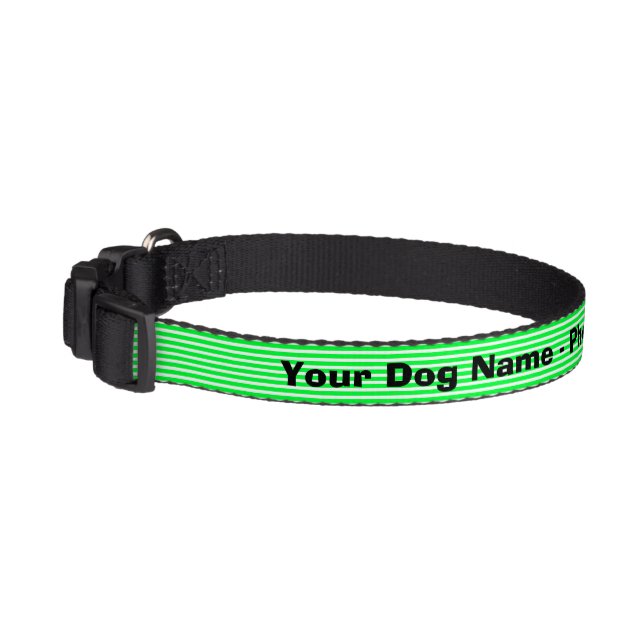 Personalized neon green striped dog collar (Left)