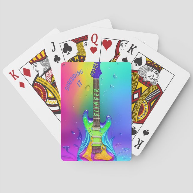 Personalized Neon Guitar Music Lover Playing Cards (Back)