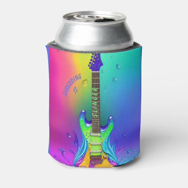 Personalized Neon Guitar, Psychedelic  Can Cooler (Can Back)