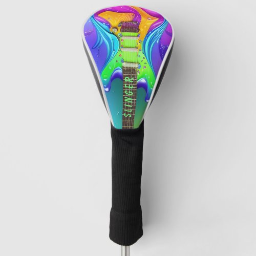 Personalized Neon Guitar Psychedelic Vintage Golf Golf Head Cover