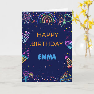 Personalized Neon Happy Birthday Card