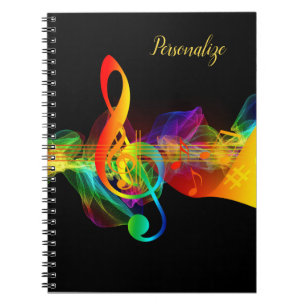 Personalized Neon Music Treble Clef Custom Gift Notebook