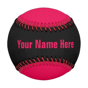 Personalized Neon Pink And Black Baseball by HappyLuckyThankful at Zazzle