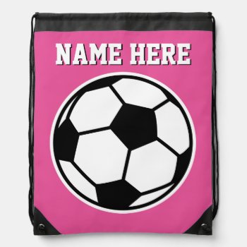 Personalized Neon Pink Girls Soccer Drawstring Bag by logotees at Zazzle