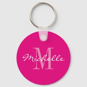 Personalized Neon Pink Monogram Button Keychain by logotees at Zazzle