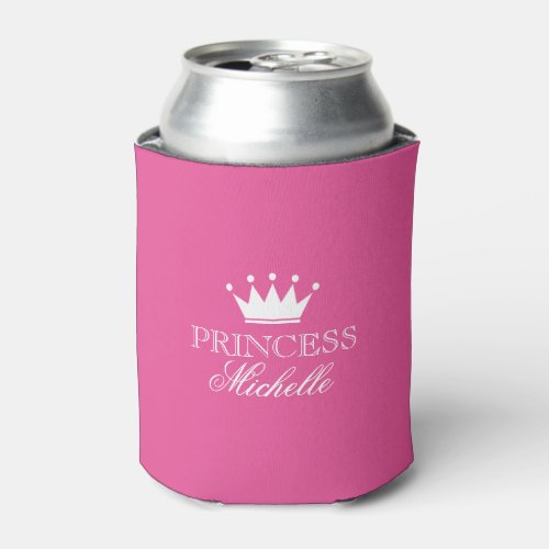 Personalized neon pink princess crown can coolers