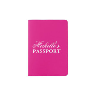 Personalized neon pink solid color passport holder