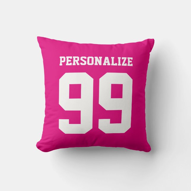 Personalized neon pink sports jersey number pillow (Front)