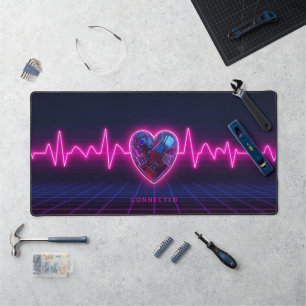 Personalized Neon Pulse Cyber Heart Desk Pad
