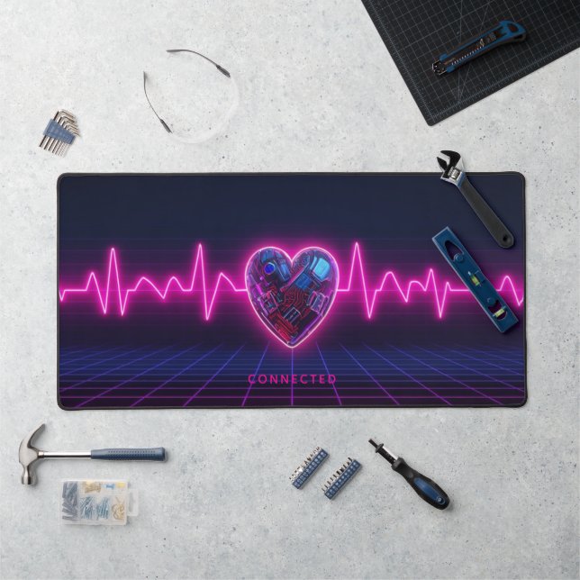 Personalized Neon Pulse Cyber Heart Desk Pad (Workstation)