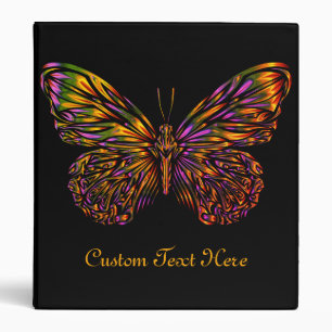Personalized Neon Rainbow Butterfly 3 Ring Binder