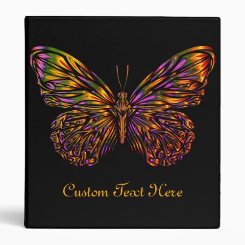 Personalized Neon Rainbow Butterfly 3 Ring Binder