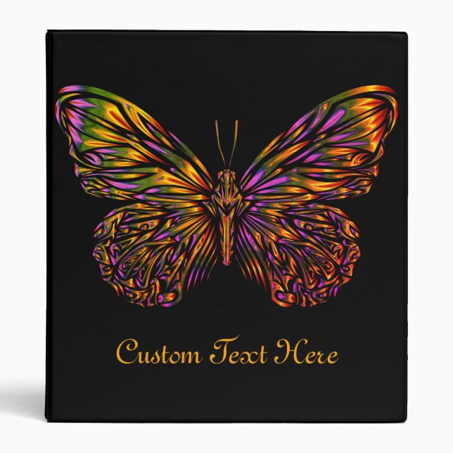 Personalized Neon Rainbow Butterfly 3 Ring Binder (Front)