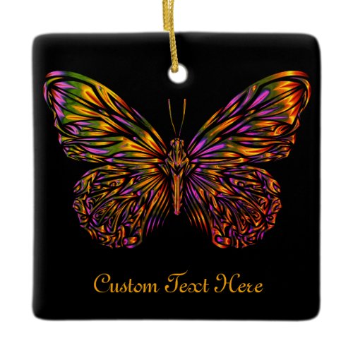 Personalized Neon Rainbow Butterfly Ceramic Ornament