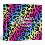 Personalized Neon Rainbow Leopard Pattern School Binder