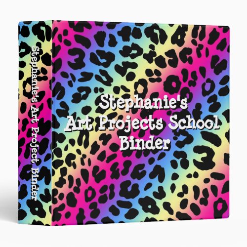 Personalized Neon Rainbow Leopard Pattern School Binder