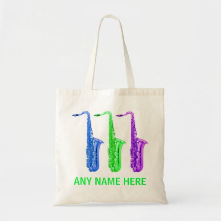 Personalized Neon Saxophones!  Add Any Name/text. Tote Bag