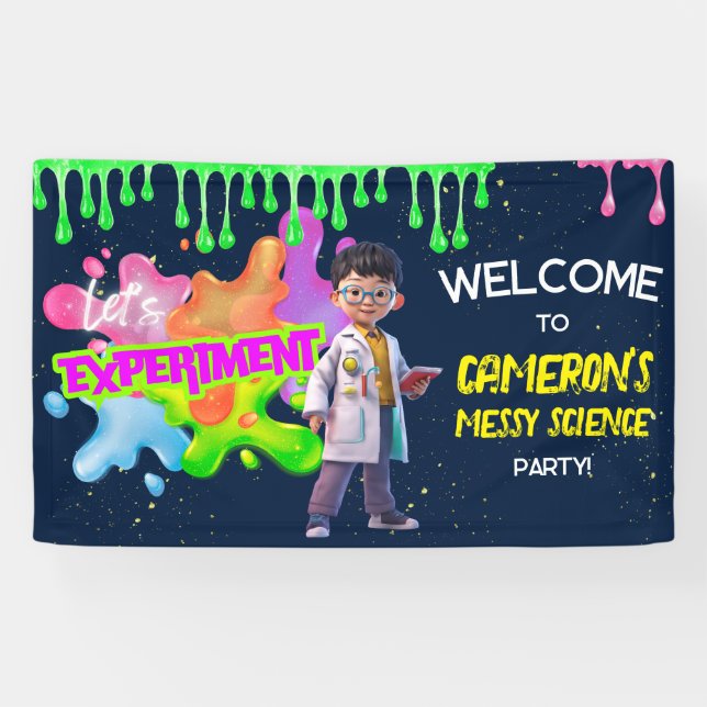 Personalized Neon Science STEM Experiment Party Banner (Horizontal)