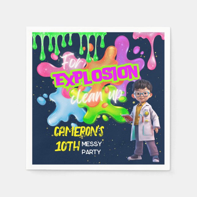 Personalized Neon Science STEM Experiment Party Napkins (Front)