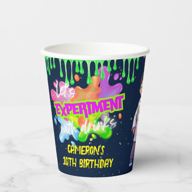 Personalized Neon Science STEM Experiment Party Paper Cups (Front)
