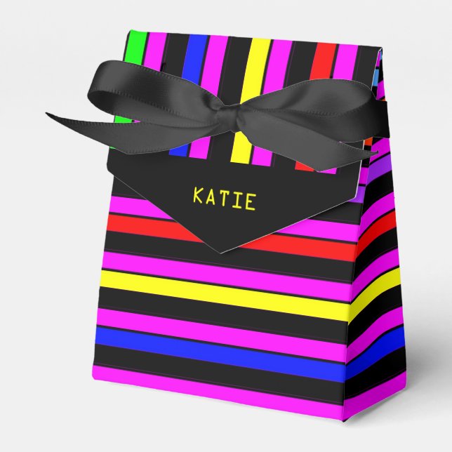 Personalized Neon Stripes Party Favor Box (Front Side)