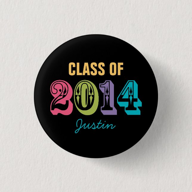 Personalized Neon Typography Class of 2014 Pinback Button (Front)